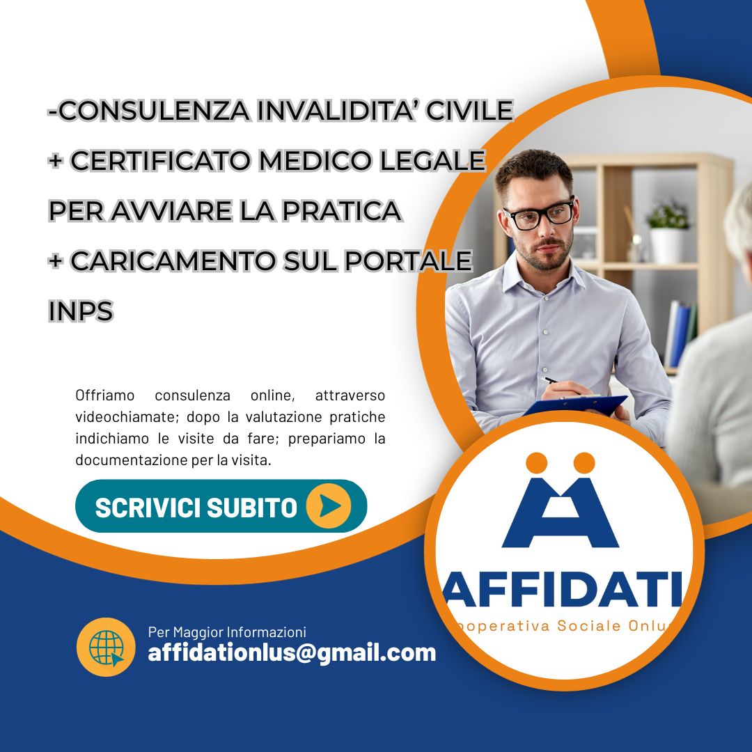 CONSULENZA INVALIDITA' CIVILE + CERTIFICATO MEDICO + CARICAMENTO PORTALE INPS